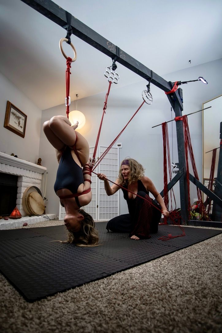 Heather in the home studio with the suspension frame